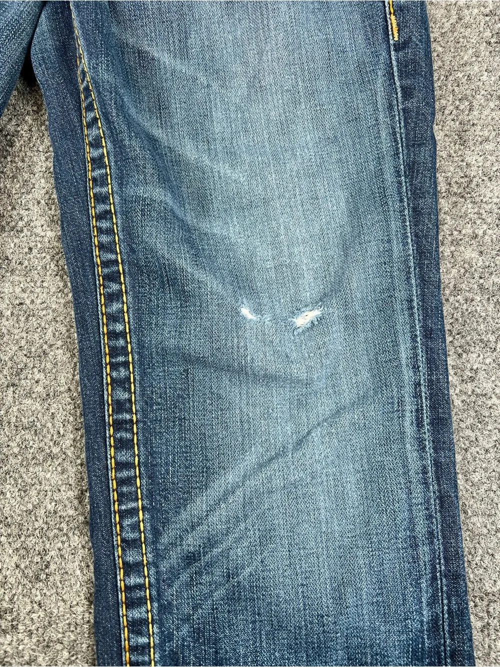 True Religion Dark Blue Denim Jeans with Yellow Contrast Stitching